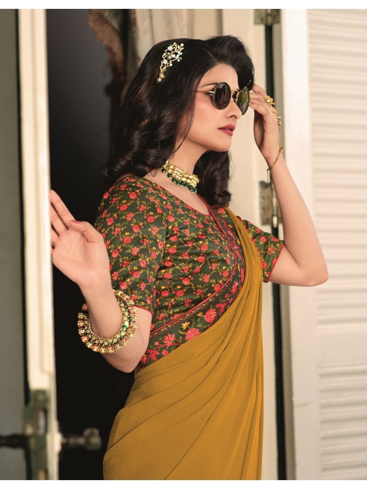     			Gazal Fashions Georgette Printed Saree With Blouse Piece - Mustard ( Pack of 1 )