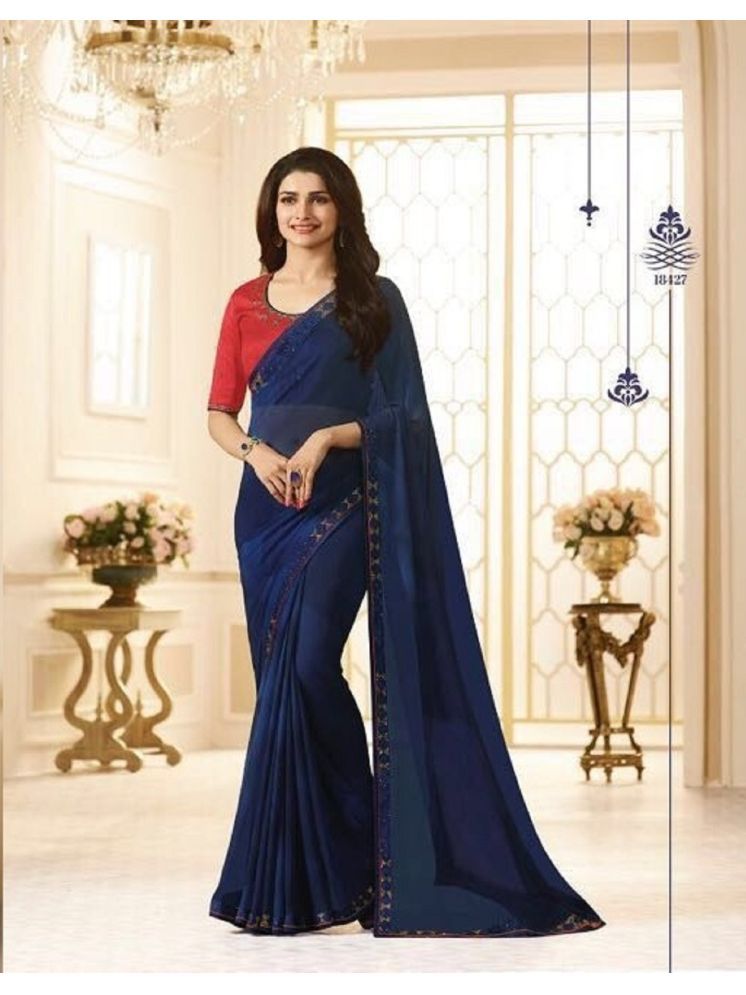     			Gazal Fashions Georgette Printed Saree With Blouse Piece - Navy Blue ( Pack of 1 )