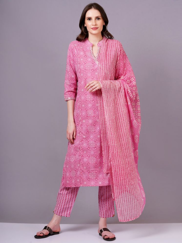     			HIGHLIGHT FASHION EXPORT Cotton Printed Kurti With Pants Women's Stitched Salwar Suit - Pink ( Pack of 1 )