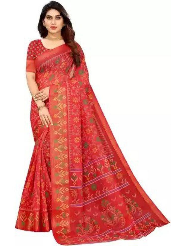     			INDIAN SILKS Cotton Silk Printed Saree With Blouse Piece - Red ( Pack of 1 )