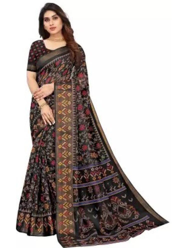     			INDIAN SILKS Cotton Silk Printed Saree With Blouse Piece - Black ( Pack of 1 )