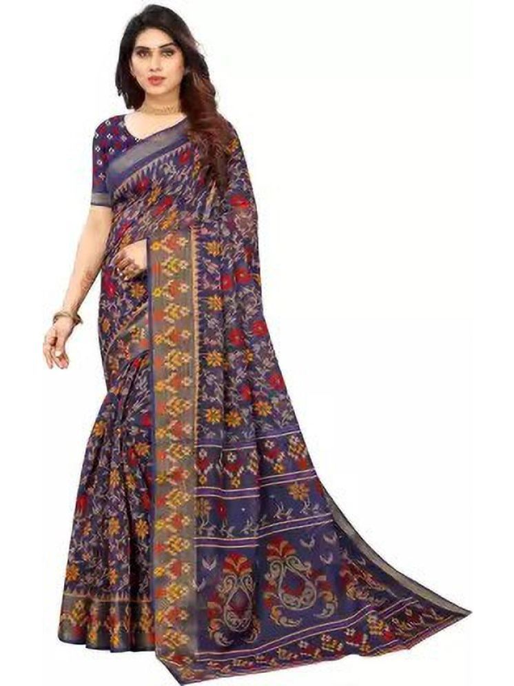     			INDIAN SILKS Cotton Silk Printed Saree With Blouse Piece - Blue ( Pack of 1 )