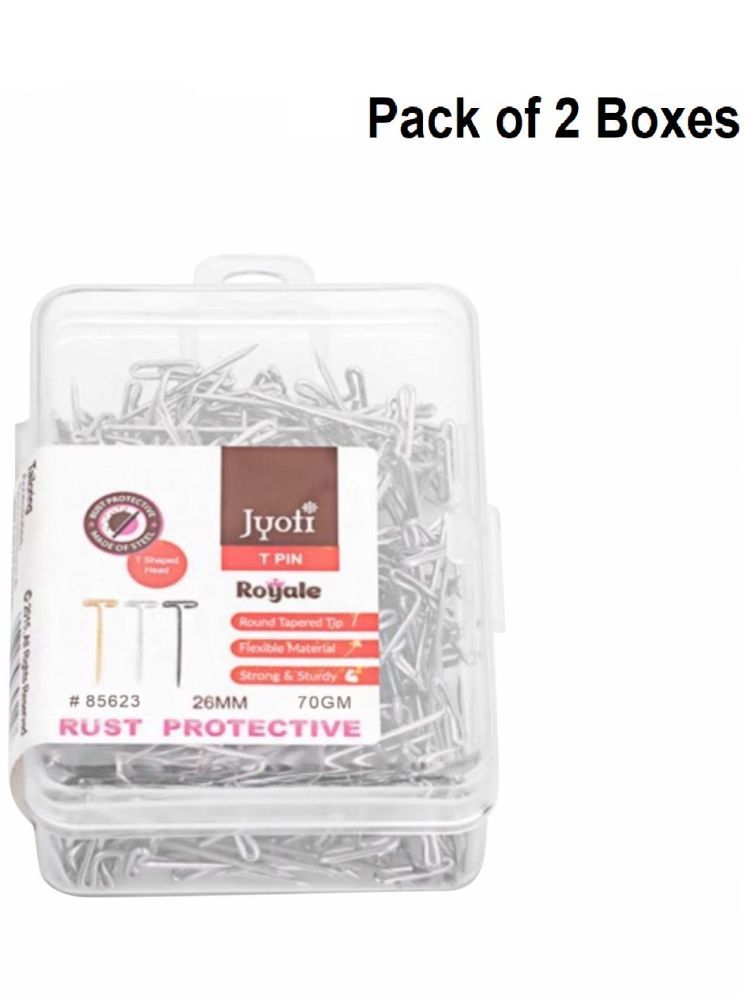     			Jyoti T Pin - Royale (70 Grams of Size 0.85 x 26mm of Steel in Electroplated Finish in a Plastic Box) Ideal for Garment Cloth Packing, Wig Making, Paper, Office, Stationery, Home, and Shop - Pack of 2 Boxes