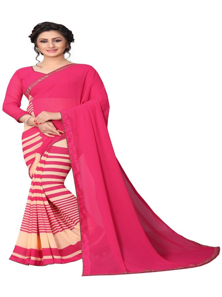     			KSNDV Trendz Georgette Printed Saree With Blouse Piece - Pink ( Pack of 1 )