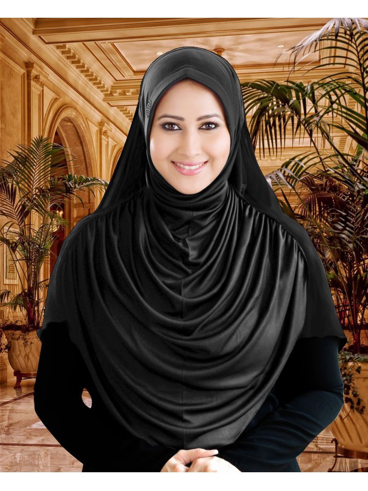     			Mehar Black Polycotton Stitched Hijab - Single