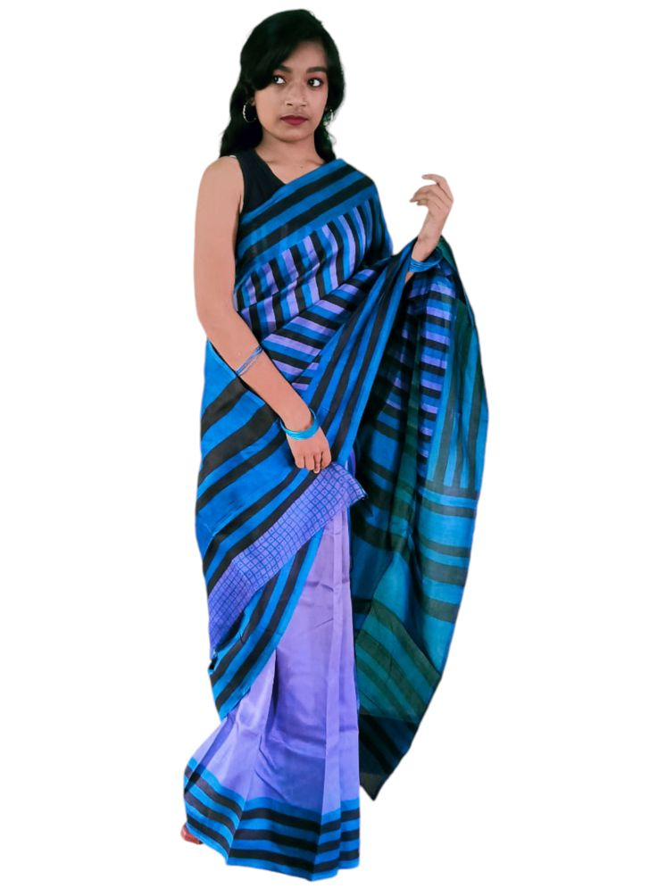     			PREOSY Silk Striped Saree Without Blouse Piece - Purple ( Pack of 1 )