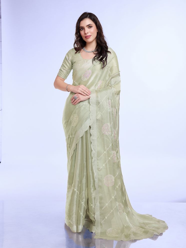     			Rekha Maniyar Chiffon Embellished Saree With Blouse Piece - Mint Green ( Pack of 1 )