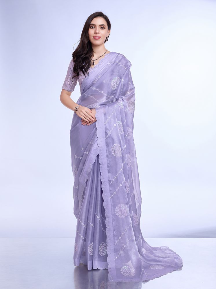     			Rekha Maniyar Chiffon Embellished Saree With Blouse Piece - Purple ( Pack of 1 )