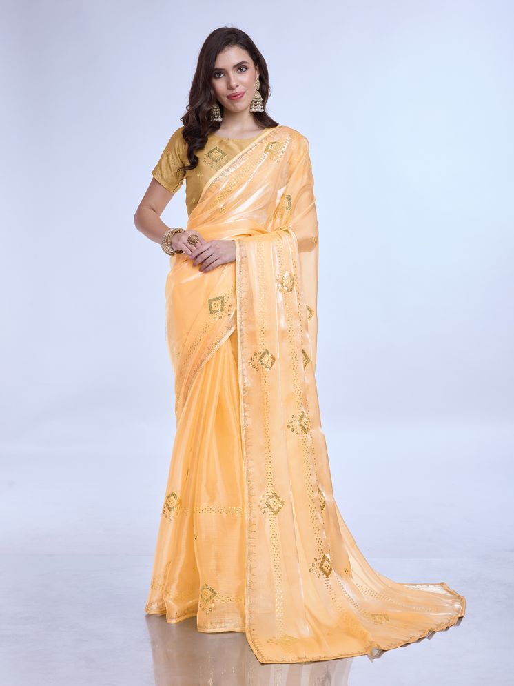     			Rekha Maniyar Chiffon Embellished Saree With Blouse Piece - Yellow ( Pack of 1 )