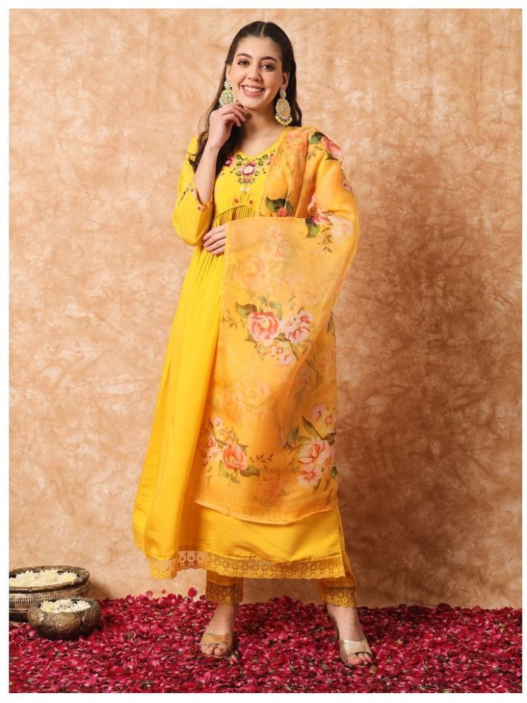     			SAREEKART FAB Viscose Embroidered Kurti With Pants Women's Stitched Salwar Suit - Yellow ( Pack of 1 )