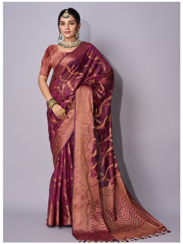     			Saree Exotica Organza Embellished Saree With Blouse Piece - Maroon ( Pack of 1 )