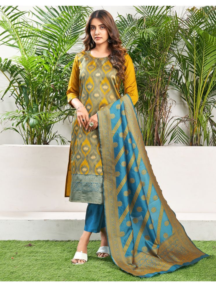     			Skylee Silk Blend Printed Kurti With Pants Women's Stitched Salwar Suit - Yellow ( Pack of 1 )