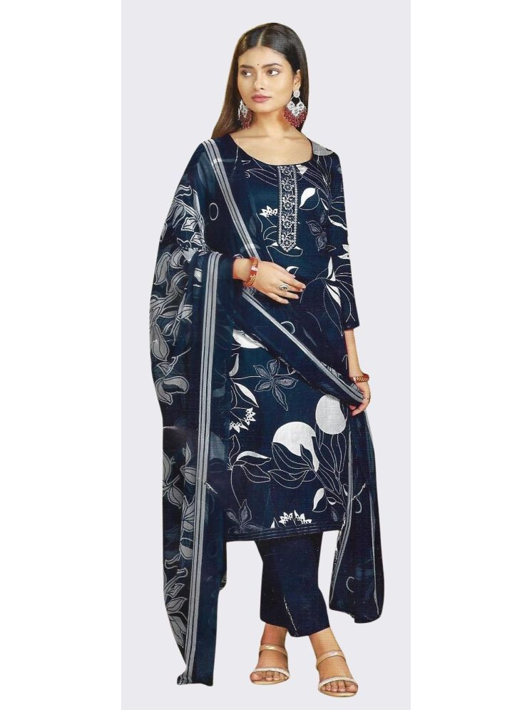     			Soul Essence Unstitched Cotton Printed Dress Material - Navy Blue ( Pack of 1 )