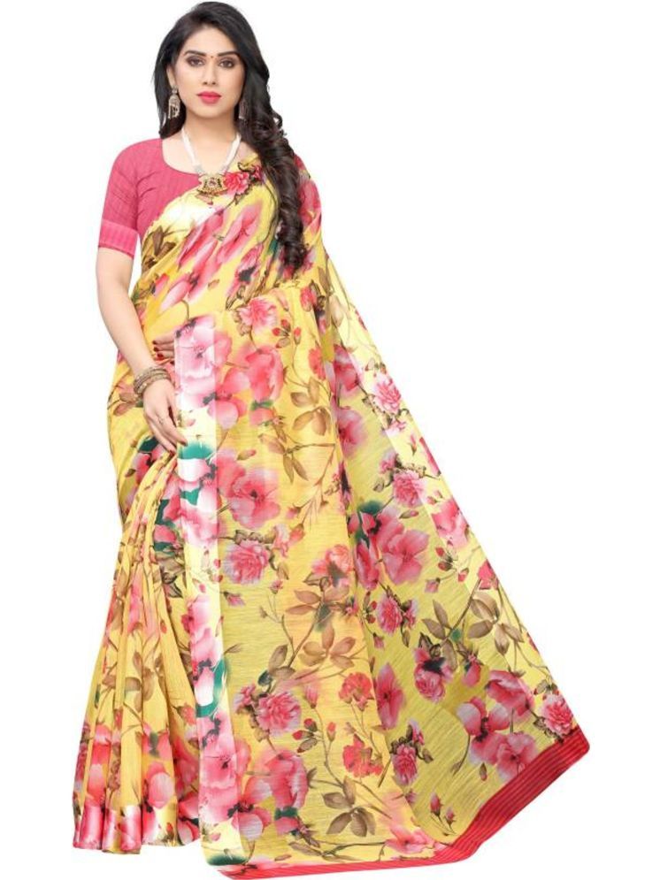     			THE PRIVATE LABLE Cotton Blend Self Design Saree With Blouse Piece - Yellow ( Pack of 1 )