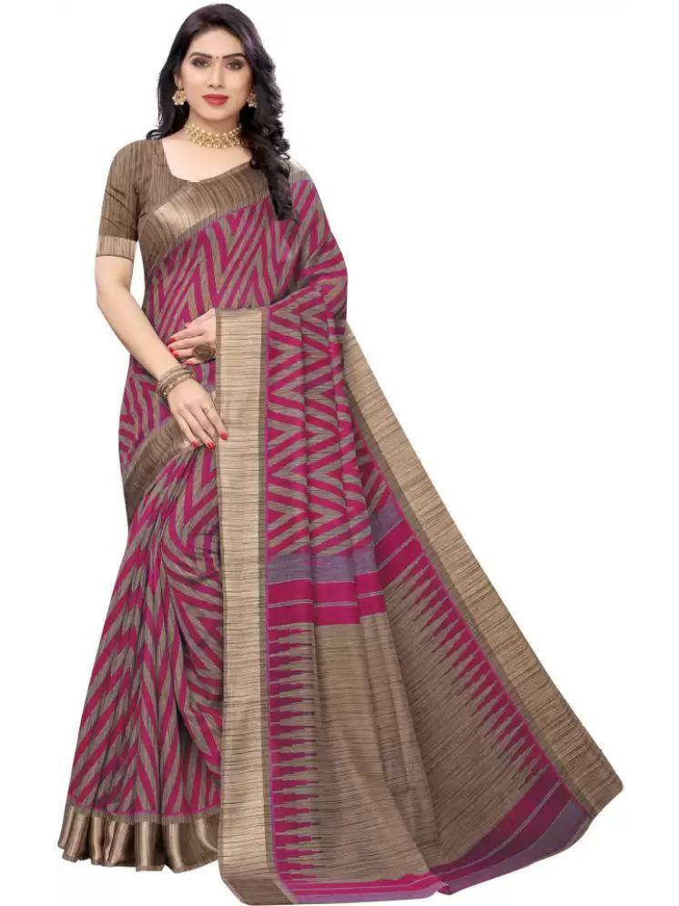     			THE PRIVATE LABLE Cotton Blend Checks Saree With Blouse Piece - Pink ( Pack of 1 )