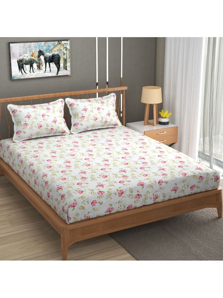     			UrbanArts Glace Cotton Floral 1 Double with 2 Pillow Covers - Pink