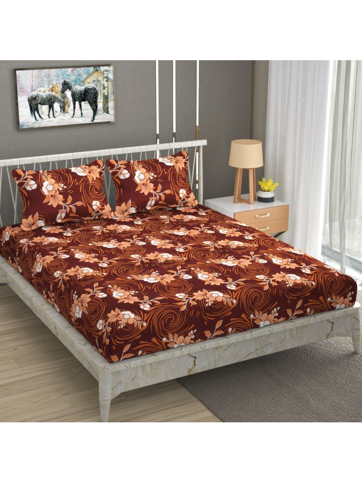     			UrbanArts Microfiber Floral 1 Double with 2 Pillow Covers - Brown