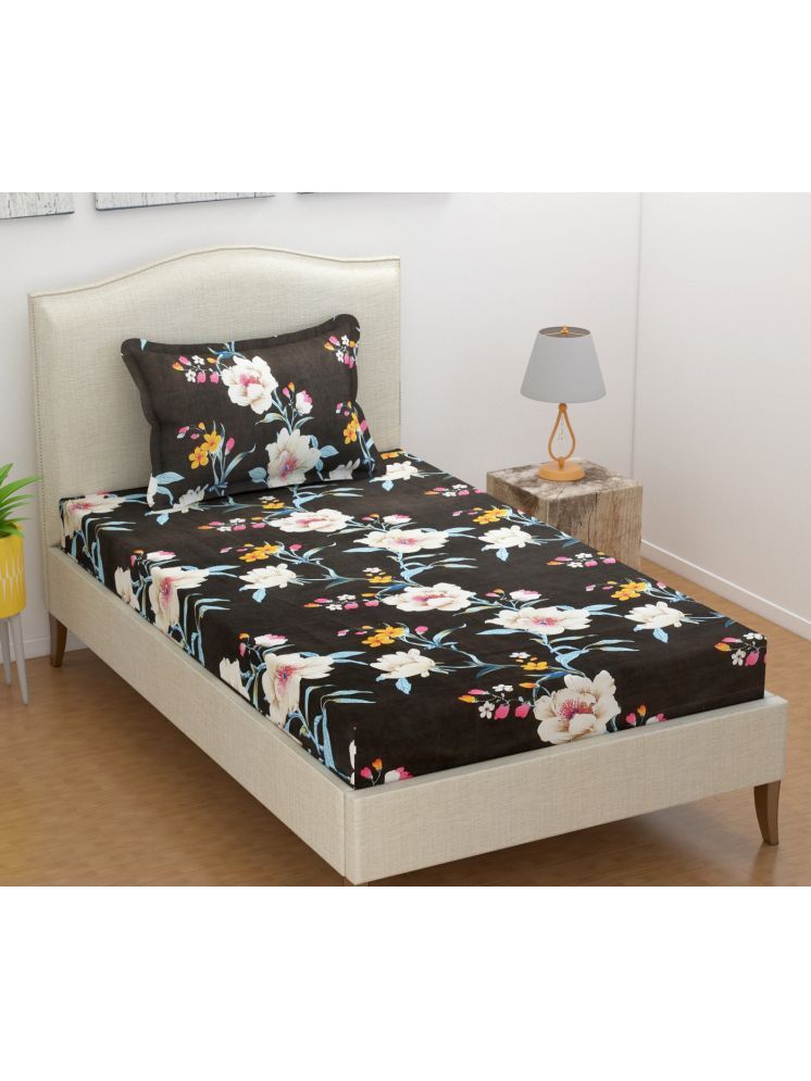     			UrbanArts Microfiber Floral 1 Single with 1 Pillow Cover - Black