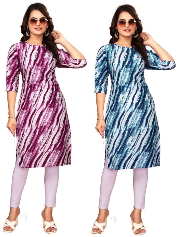     			VACHHARAJ GROUP Crepe Dyed Straight Women's Kurti - Purple,Blue ( Pack of 2 )