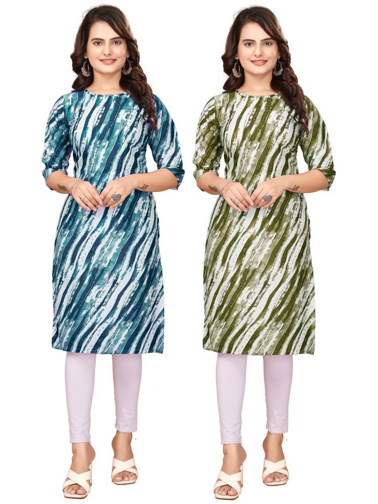     			VACHHARAJ GROUP Crepe Printed Straight Women's Kurti - Navy Blue,Green ( Pack of 2 )