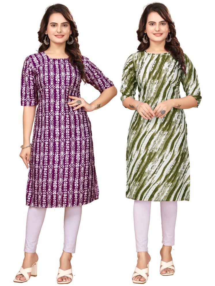     			VACHHARAJ GROUP Crepe Printed Straight Women's Kurti - Maroon,Green ( Pack of 2 )