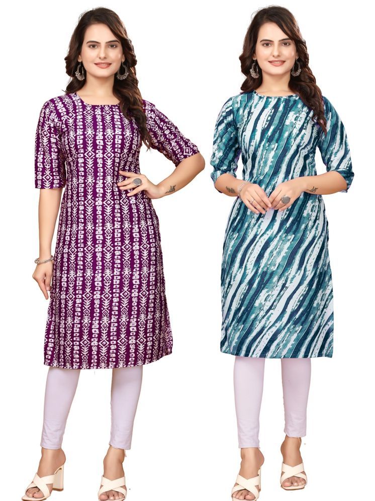     			VACHHARAJ GROUP Crepe Printed Straight Women's Kurti - Maroon,Navy Blue ( Pack of 2 )