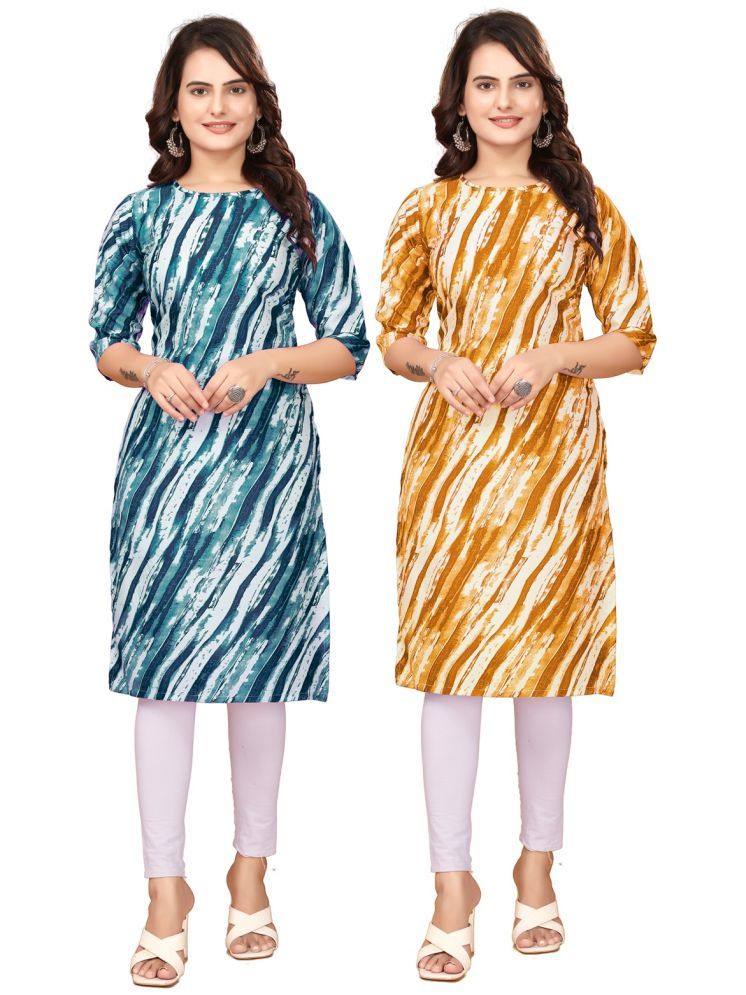     			VACHHARAJ GROUP Crepe Printed Straight Women's Kurti - Navy Blue,Yellow ( Pack of 2 )