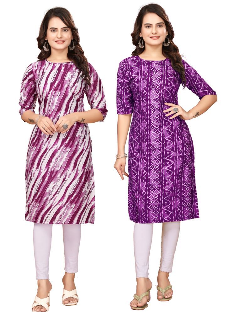     			VACHHARAJ GROUP Crepe Printed Straight Women's Kurti - Purple,Multicolor ( Pack of 2 )