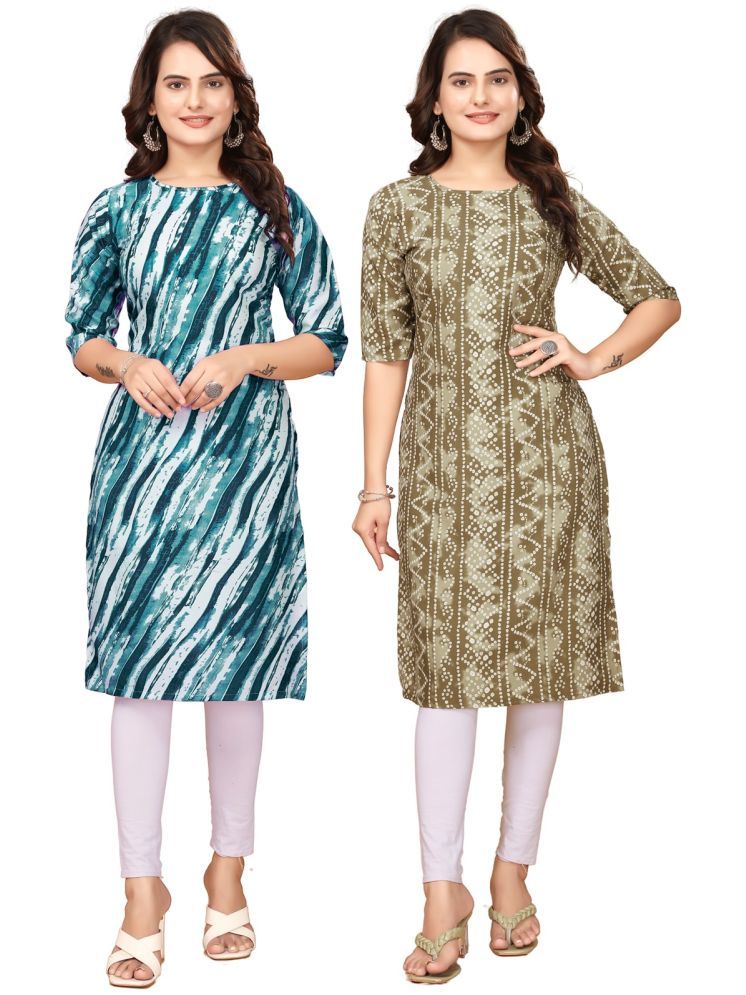     			VACHHARAJ GROUP Crepe Printed Straight Women's Kurti - Navy Blue,Multicolor ( Pack of 2 )