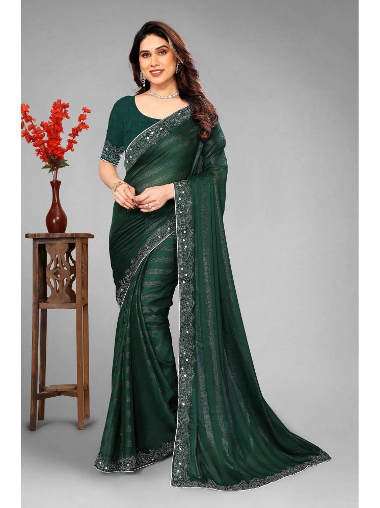     			VEERAIVA Chiffon Embellished Saree With Blouse Piece - Green ( Pack of 1 )