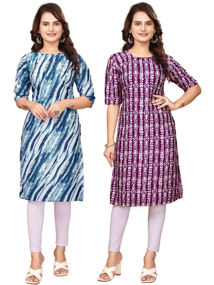     			VJ CORPORATE Crepe Printed Straight Women's Kurti - Blue,Maroon ( Pack of 2 )