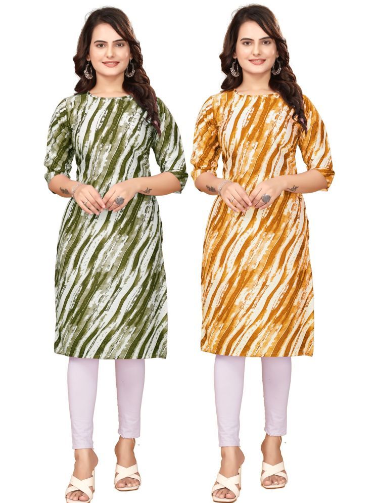     			VJ CORPORATE Crepe Printed Straight Women's Kurti - Green,Yellow ( Pack of 2 )