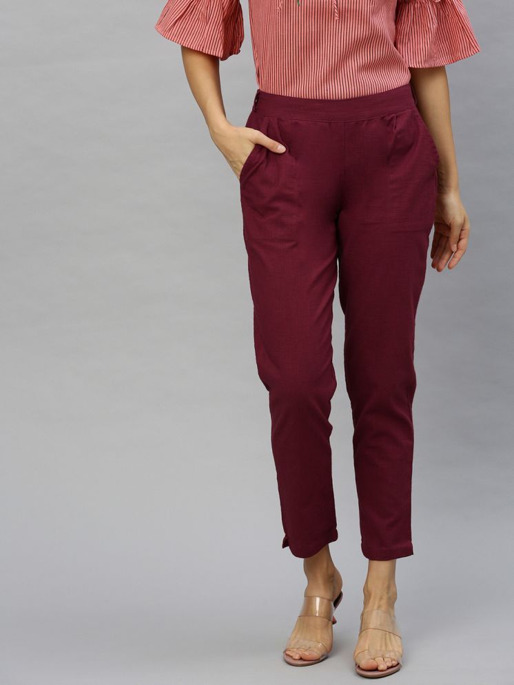     			Yash Gallery Maroon Cotton Regular Women's Formal Pants ( Pack of 1 )