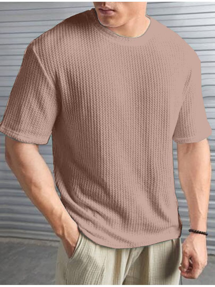     			happy khajana Polyester Regular Fit Solid Half Sleeves Men's Round T-Shirt - Beige ( Pack of 1 )