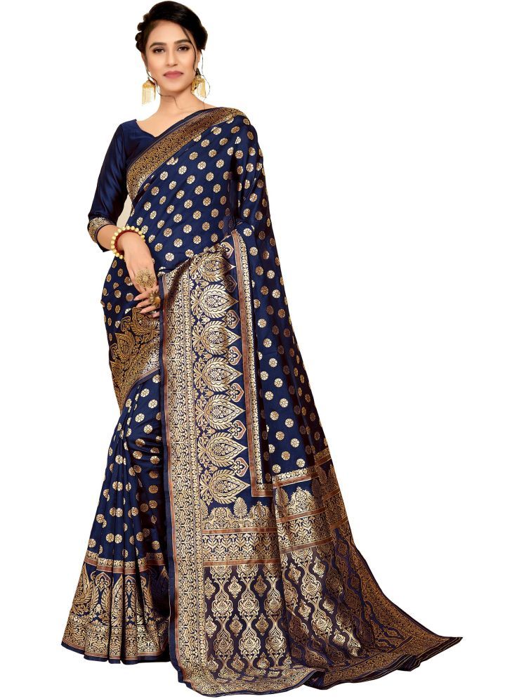     			kedar fab Jacquard Embellished Saree With Blouse Piece - Blue ( Pack of 1 )