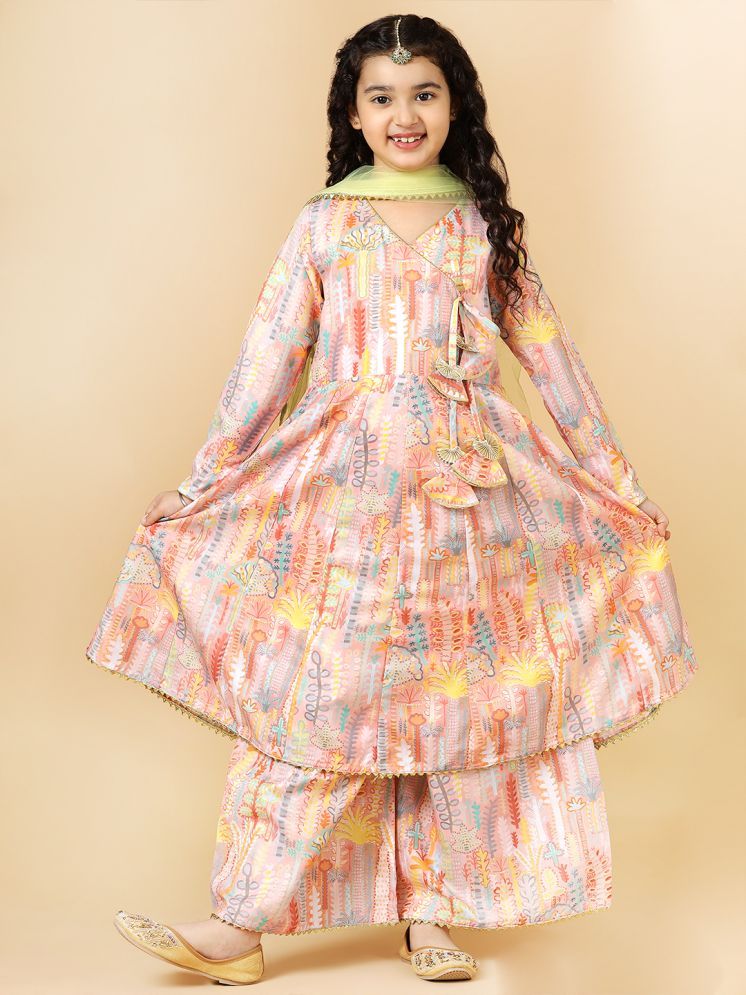     			A.T.U.N. Peach Silk Blend Girls Anarkali Suit Set ( Pack of 1 )