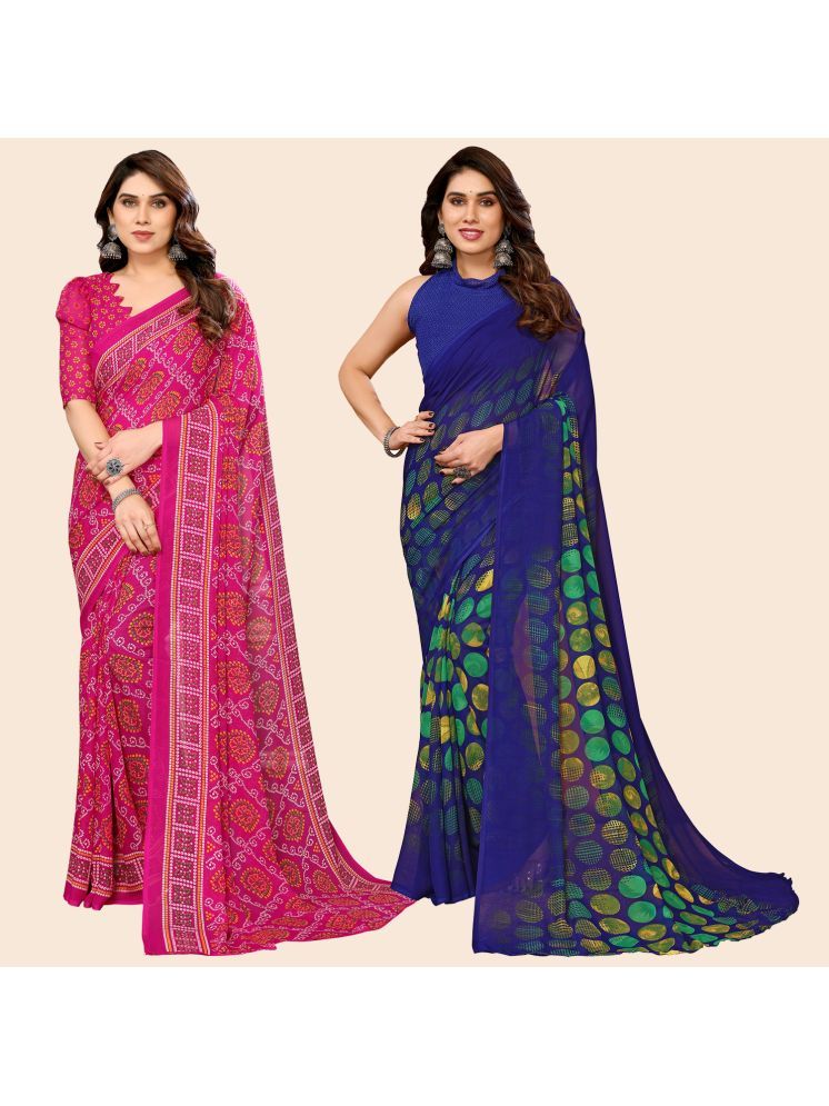     			ANAND SAREES Georgette Printed Saree With Blouse Piece - Multicolour ( Pack of 2 )