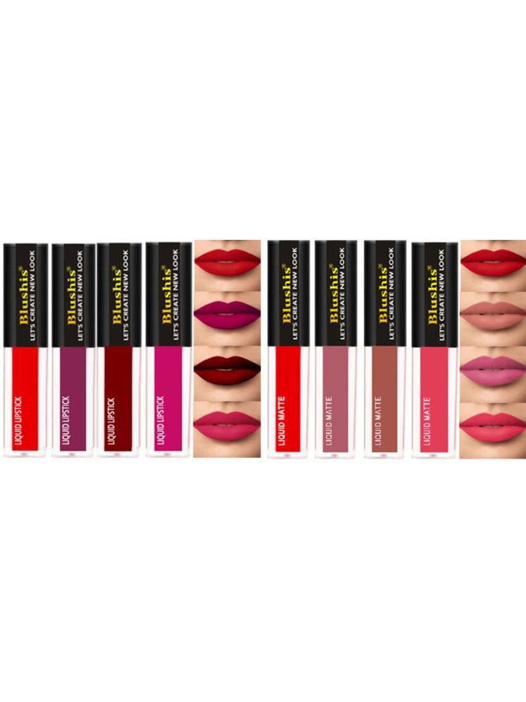     			Blushis Waterproof Longlasting Matte Finish Liquid Lipstick Combo Pack Of 8Pc(Multicolour, 32 Ml)