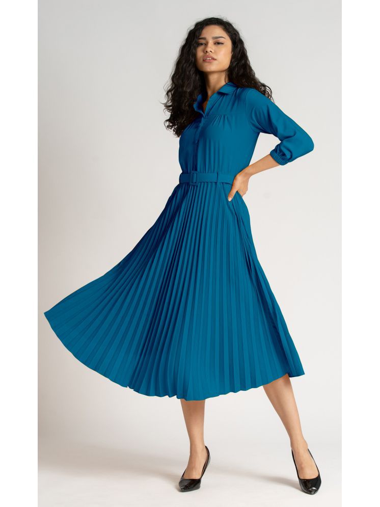     			Femvy Polyester Solid Midi Women's Fit & Flare Dress - Blue ( Pack of 1 )