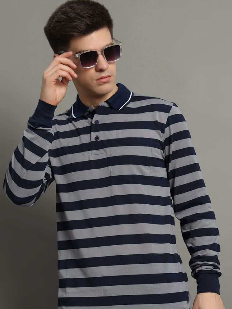     			GET GOLF Cotton Blend Regular Fit Striped Full Sleeves Men's Polo T Shirt - Navy Blue ( Pack of 1 )