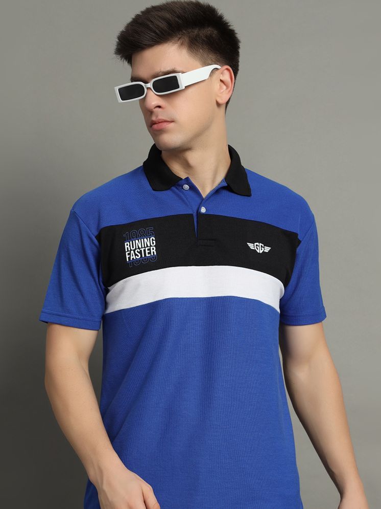     			GET GOLF Cotton Blend Regular Fit Striped Half Sleeves Men's Polo T Shirt - Blue ( Pack of 1 )