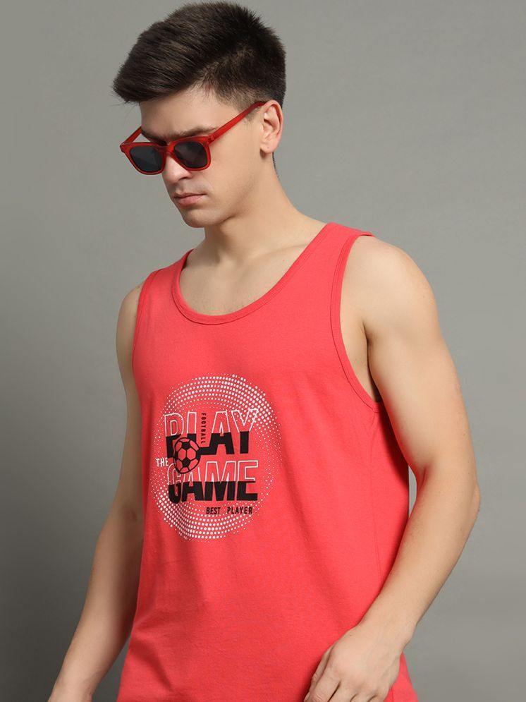     			GET GOLF Cotton Blend Regular Fit Printed Sleeveless Men's Round T-Shirt - Coral ( Pack of 1 )