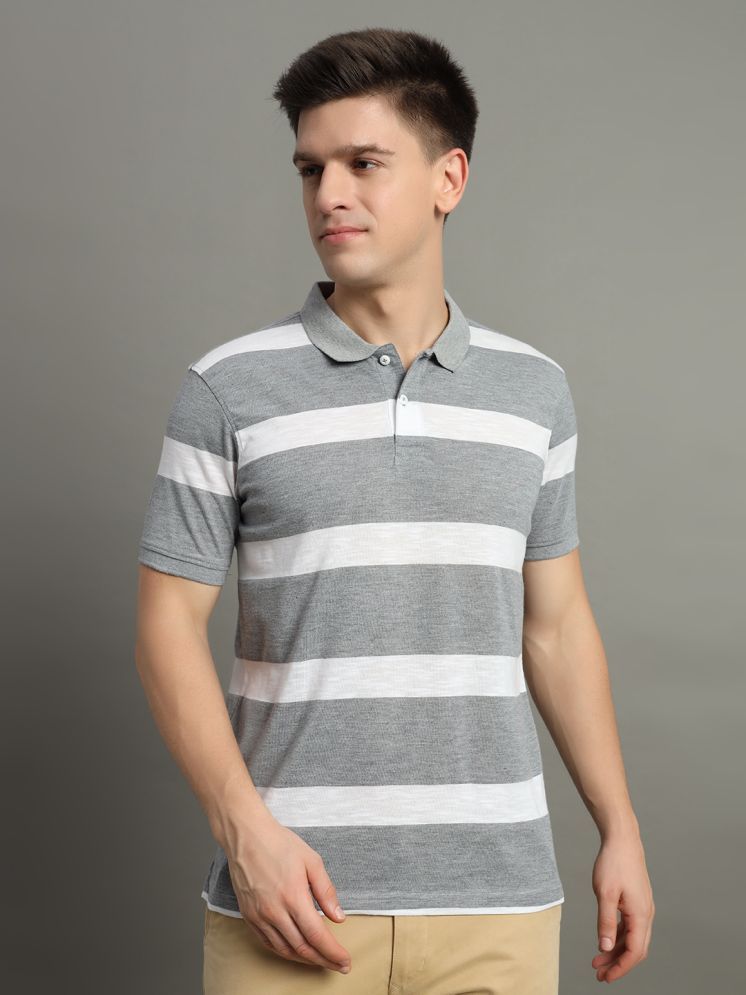     			GET GOLF Cotton Blend Regular Fit Striped Half Sleeves Men's Polo T Shirt - Grey ( Pack of 1 )