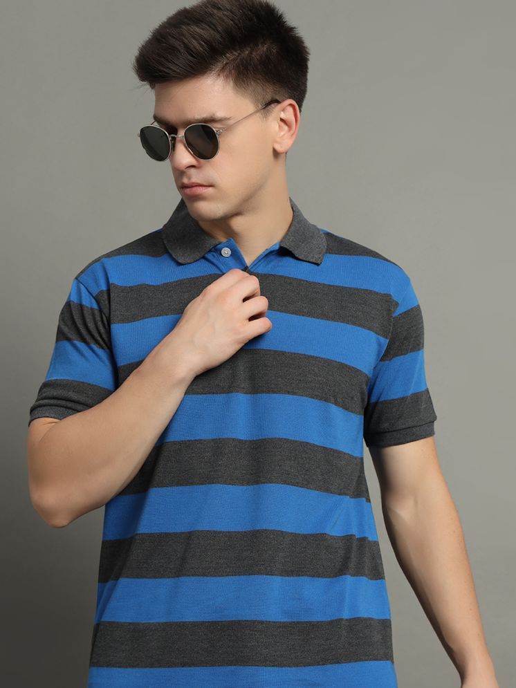     			GET GOLF Cotton Blend Regular Fit Striped Half Sleeves Men's Polo T Shirt - Blue ( Pack of 1 )