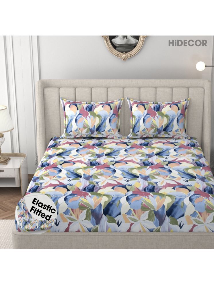     			HIDECOR Microfibre Floral Fitted Fitted bedsheet with 2 Pillow Covers ( King Size ) - Multi