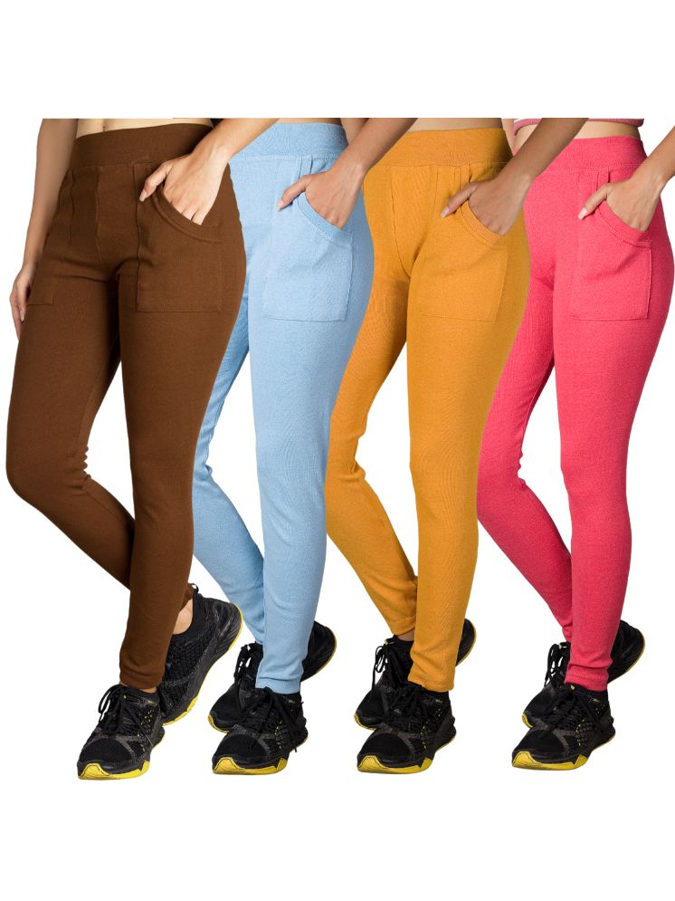     			KARARO JEGGINGS - Cotton Blend Skinny Fit Yellow Women's Jeggings ( Pack of 4 )