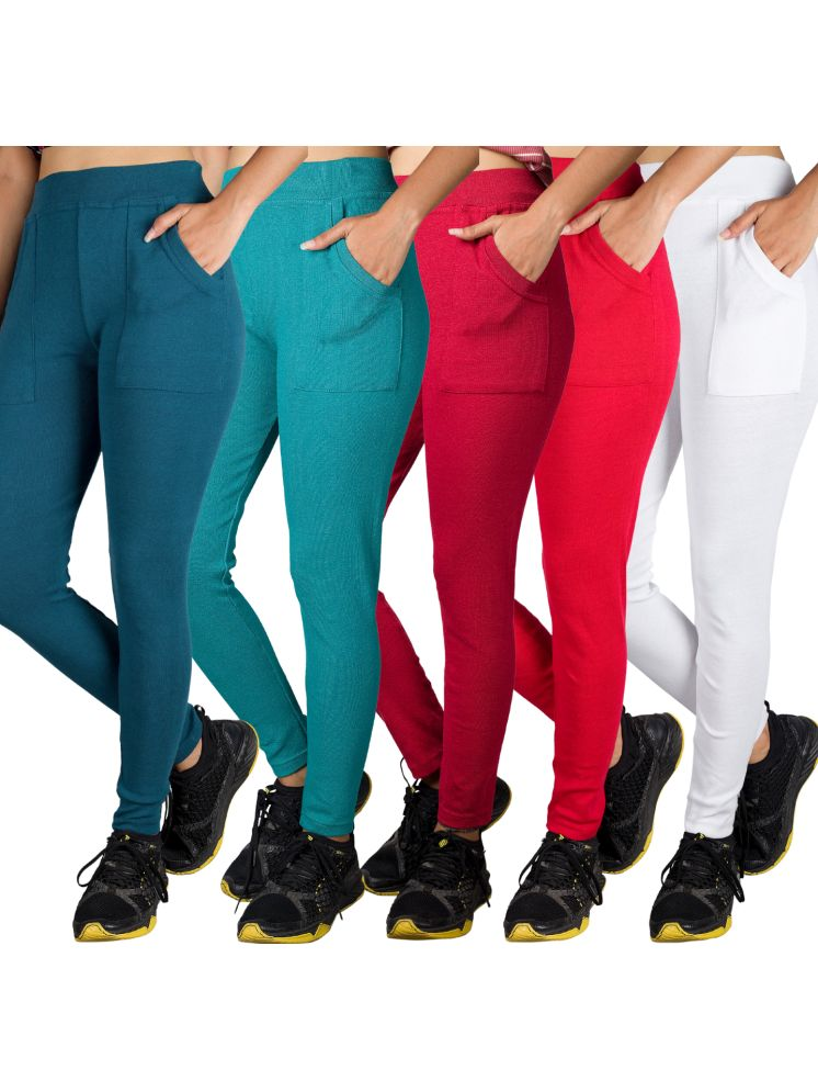     			KARARO JEGGINGS - Cotton Blend Skinny Fit Red Women's Jeggings ( Pack of 5 )