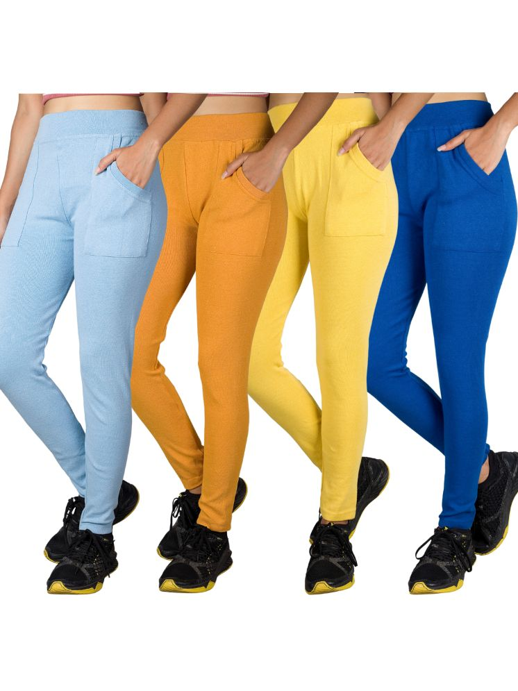     			KARARO JEGGINGS - Cotton Blend Skinny Fit Yellow Women's Jeggings ( Pack of 4 )