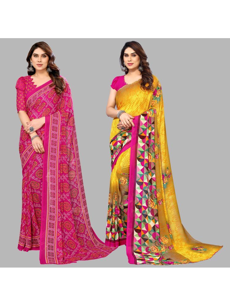     			Kashvi Sarees Georgette Printed Saree With Blouse Piece - Multicolour ( Pack of 2 )