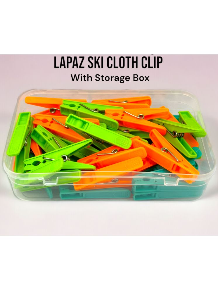     			Lapaz Cloth Clips Pack of 24 Premium Heavy-Duty Cloth Clips for Drying, Hanging, and Organizing - Multipurpose Clothes Pins for Indoor and Outdoor Use - Strong and Durable Clips with Storage Box (SKI)